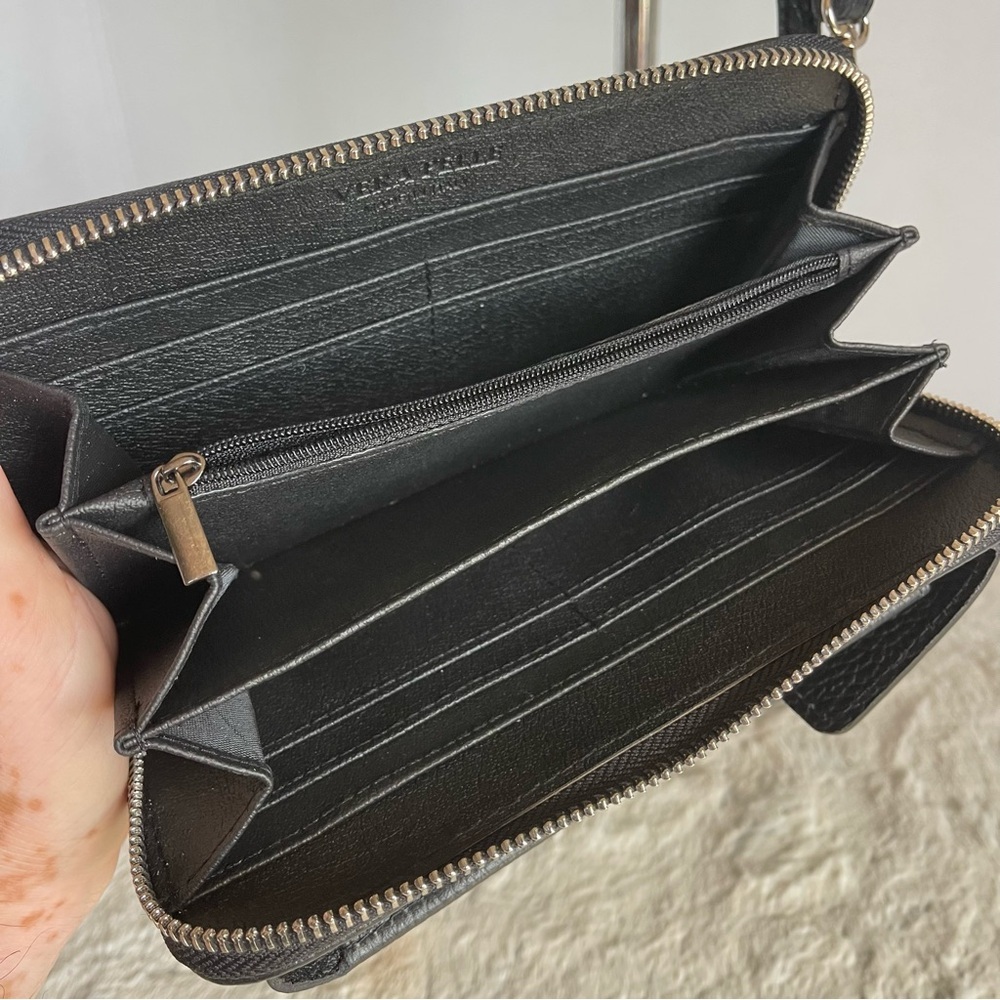 VERA PELLE Black Leather Crossbody Wallet And Phone Pocket - Picture 7 of 16